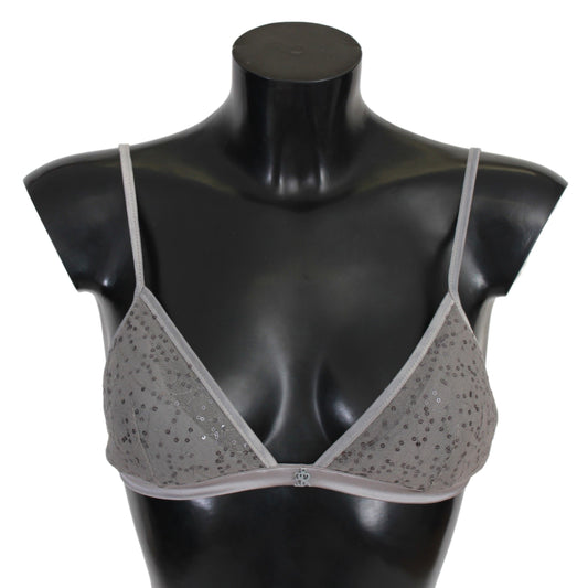 Gray Nylon Sequined Triangolo Bra Underwear - Designed by Ermanno Scervino Available to Buy at a Discounted Price on Moon Behind The Hill Online Designer Discount Store