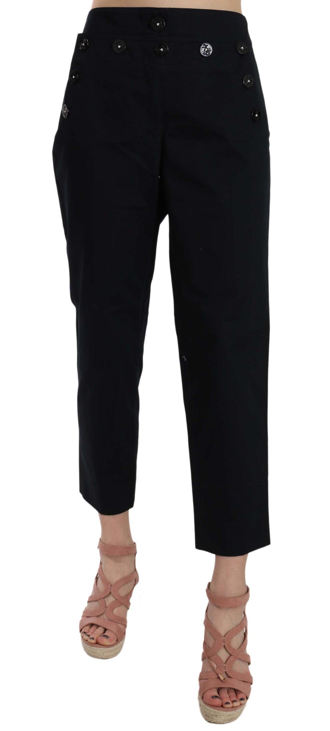Black Cropped Front Button Embellished Pants - Designed by Dolce & Gabbana Available to Buy at a Discounted Price on Moon Behind The Hill Online Designer Discount Store
