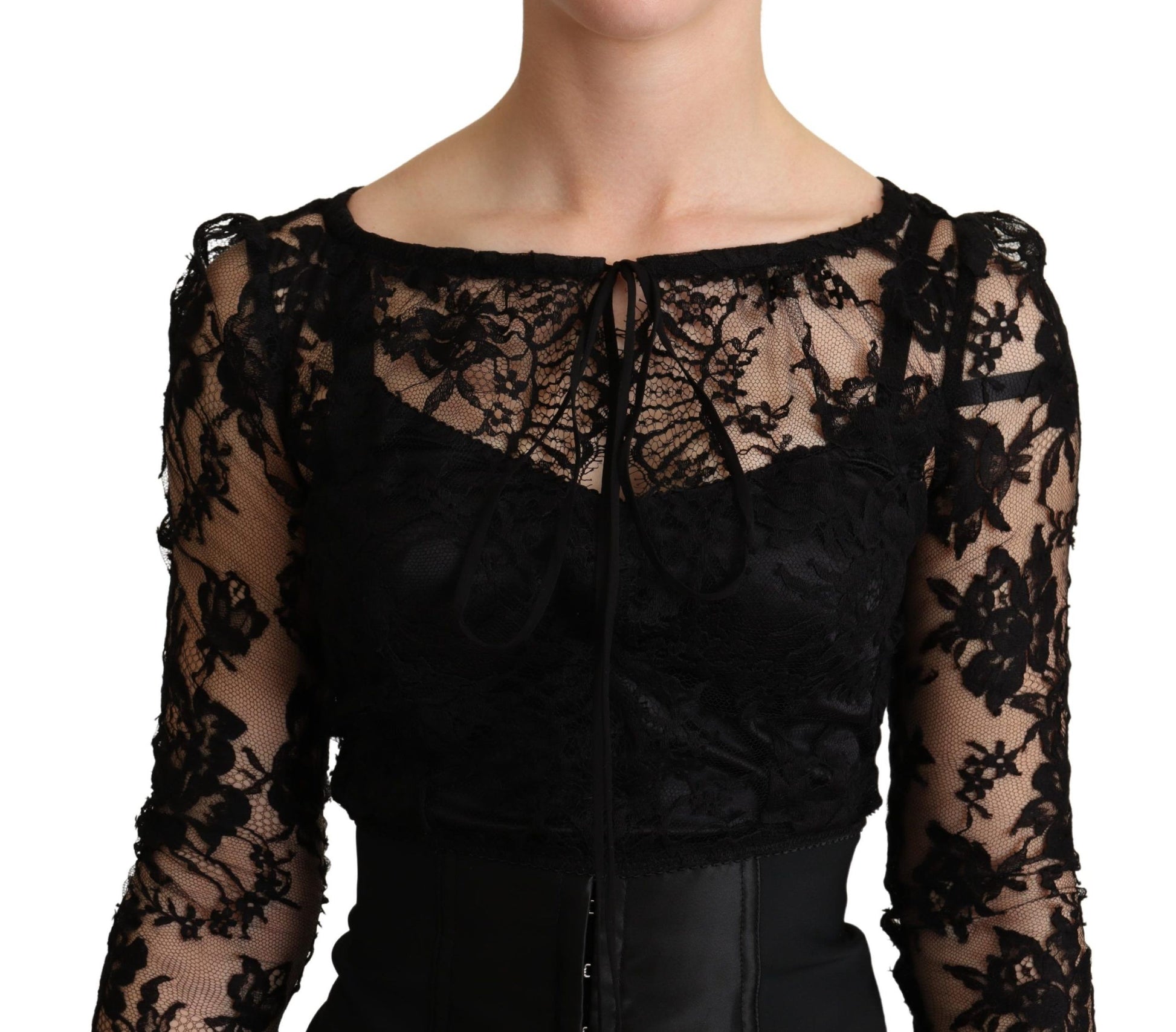 Black Fitted Lace Top Bodycon Mini Dress - Designed by Dolce & Gabbana Available to Buy at a Discounted Price on Moon Behind The Hill Online Designer Discount Store