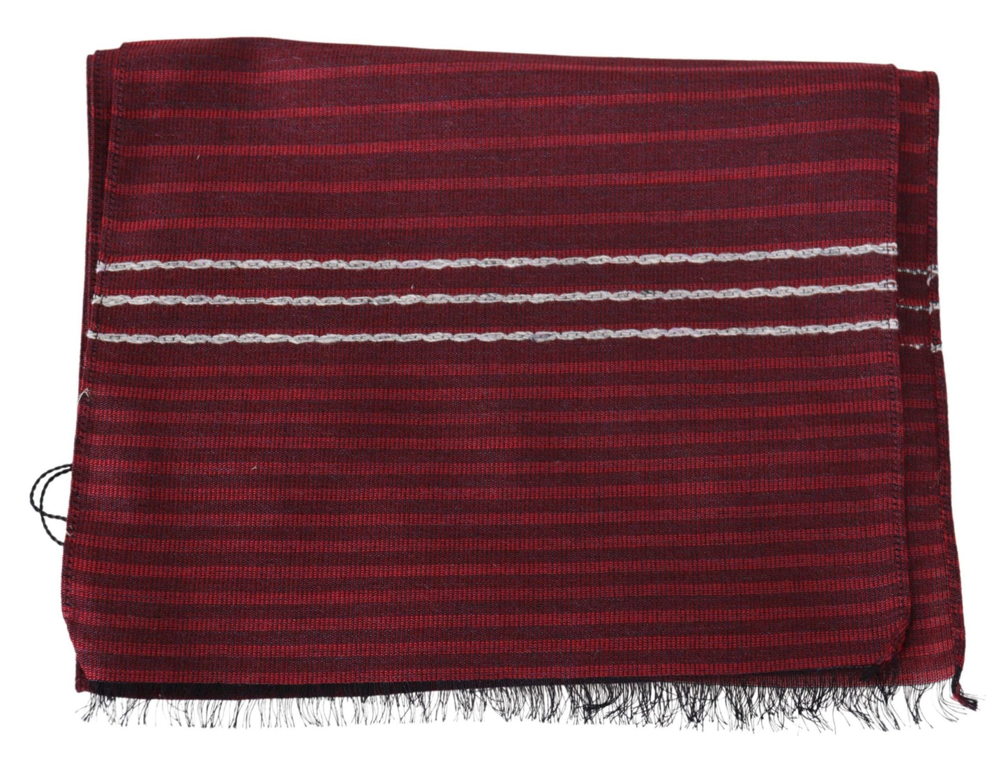 Missoni Red Wool Striped Unisex Neck Wrap Shawl Fringes Scarf