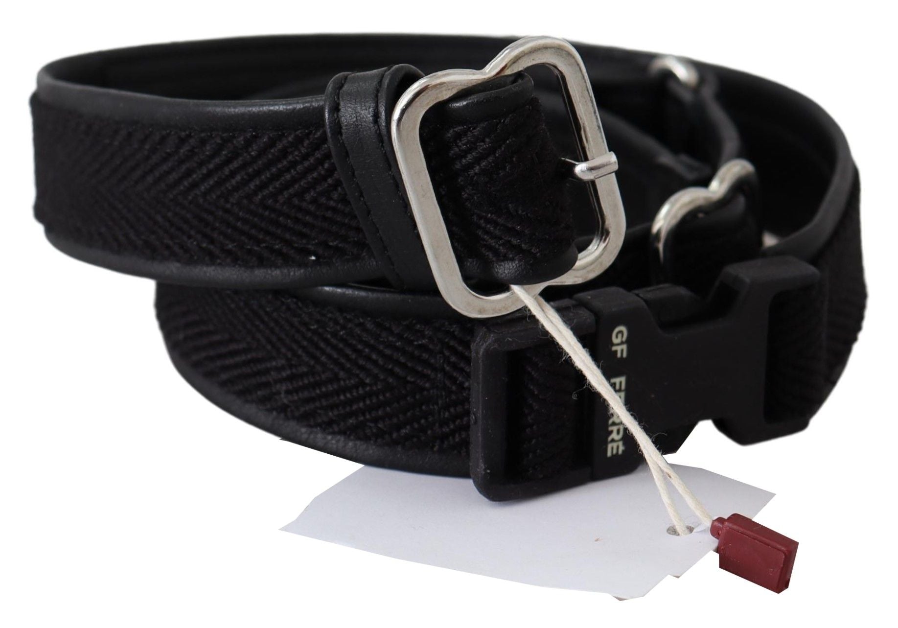 Black Leather Silver Chrome Metal Buckle Belt - Designed by GF Ferre Available to Buy at a Discounted Price on Moon Behind The Hill Online Designer Discount Store