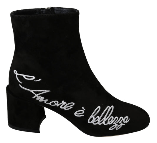 Black Suede L'Amore E'Bellezza Boots Shoes - Designed by Dolce & Gabbana Available to Buy at a Discounted Price on Moon Behind The Hill Online Designer Discount Store
