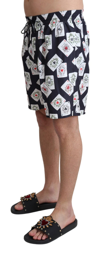 Black Card Deck Print Beachwear Swimshorts - Designed by Dolce & Gabbana Available to Buy at a Discounted Price on Moon Behind The Hill Online Designer Discount Store