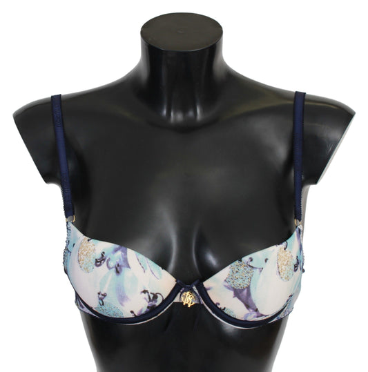 Blue Printed Nylon Reggiseno Bra Underwear - Designed by Roberto Cavalli Available to Buy at a Discounted Price on Moon Behind The Hill Online Designer Discount Store
