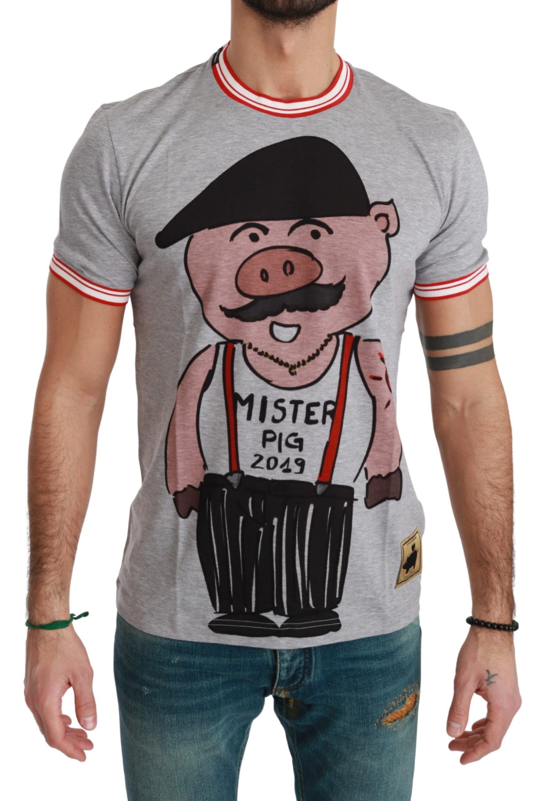 Gray Cotton Top 2019 Year of the Pig T-shirt - Designed by Dolce & Gabbana Available to Buy at a Discounted Price on Moon Behind The Hill Online Designer Discount Store