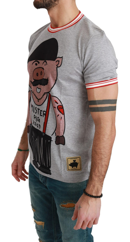 Gray Cotton Top 2019 Year of the Pig T-shirt - Designed by Dolce & Gabbana Available to Buy at a Discounted Price on Moon Behind The Hill Online Designer Discount Store