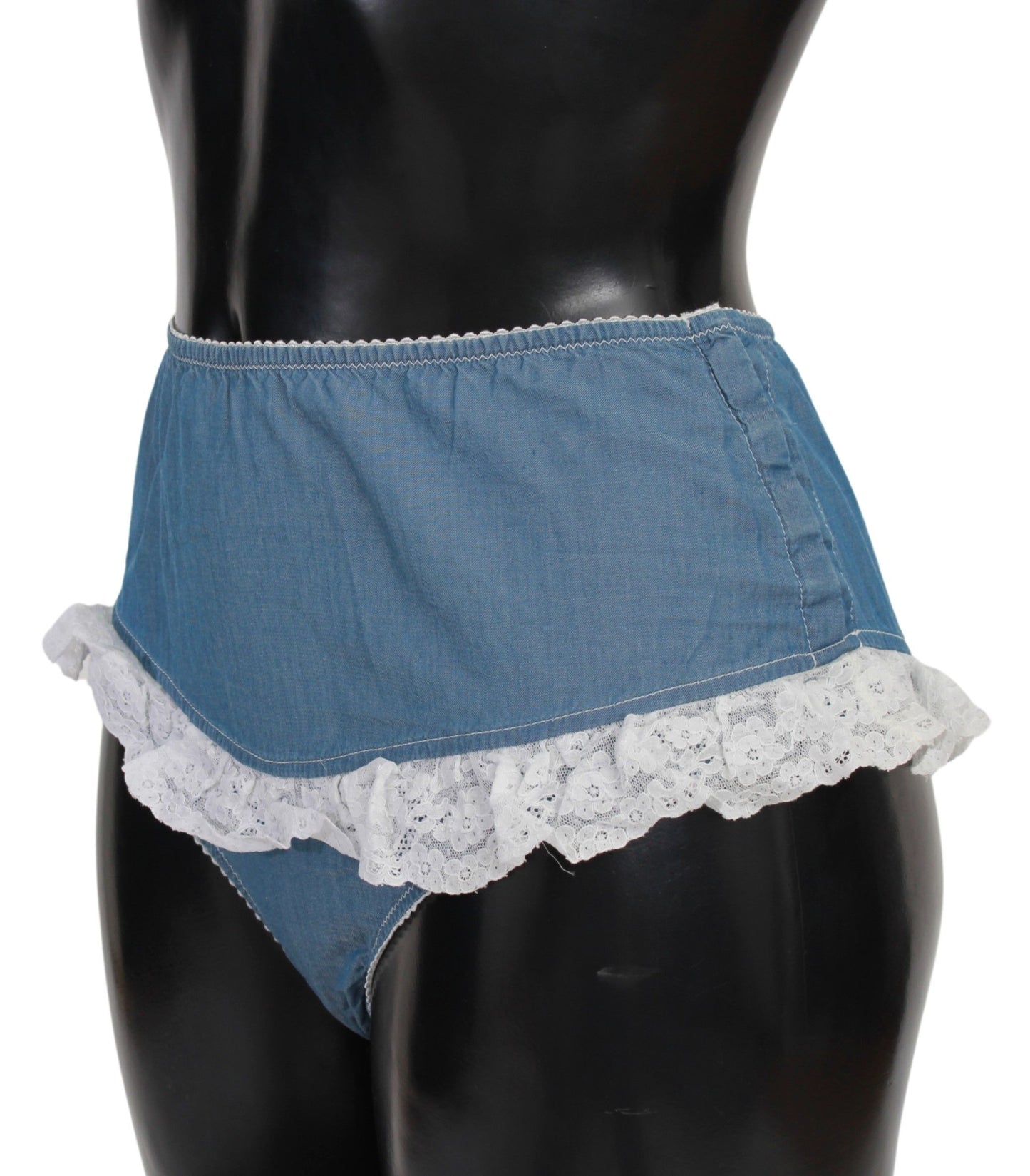 Blue Cotton Lace Slip Denim Bottom Underwear - Designed by Ermanno Scervino Available to Buy at a Discounted Price on Moon Behind The Hill Online Designer Discount Store