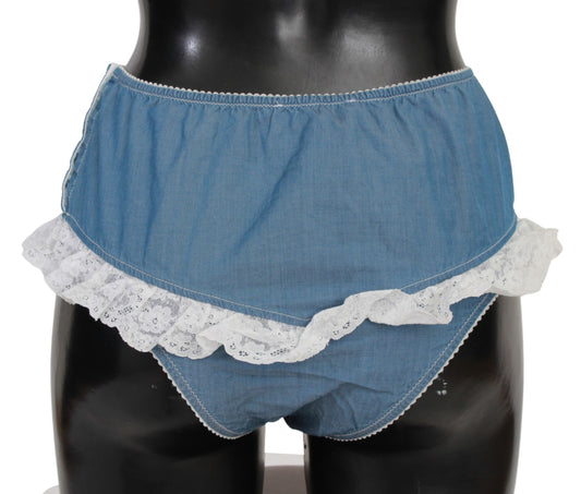 Blue Cotton Lace Slip Denim Bottom Underwear - Designed by Ermanno Scervino Available to Buy at a Discounted Price on Moon Behind The Hill Online Designer Discount Store