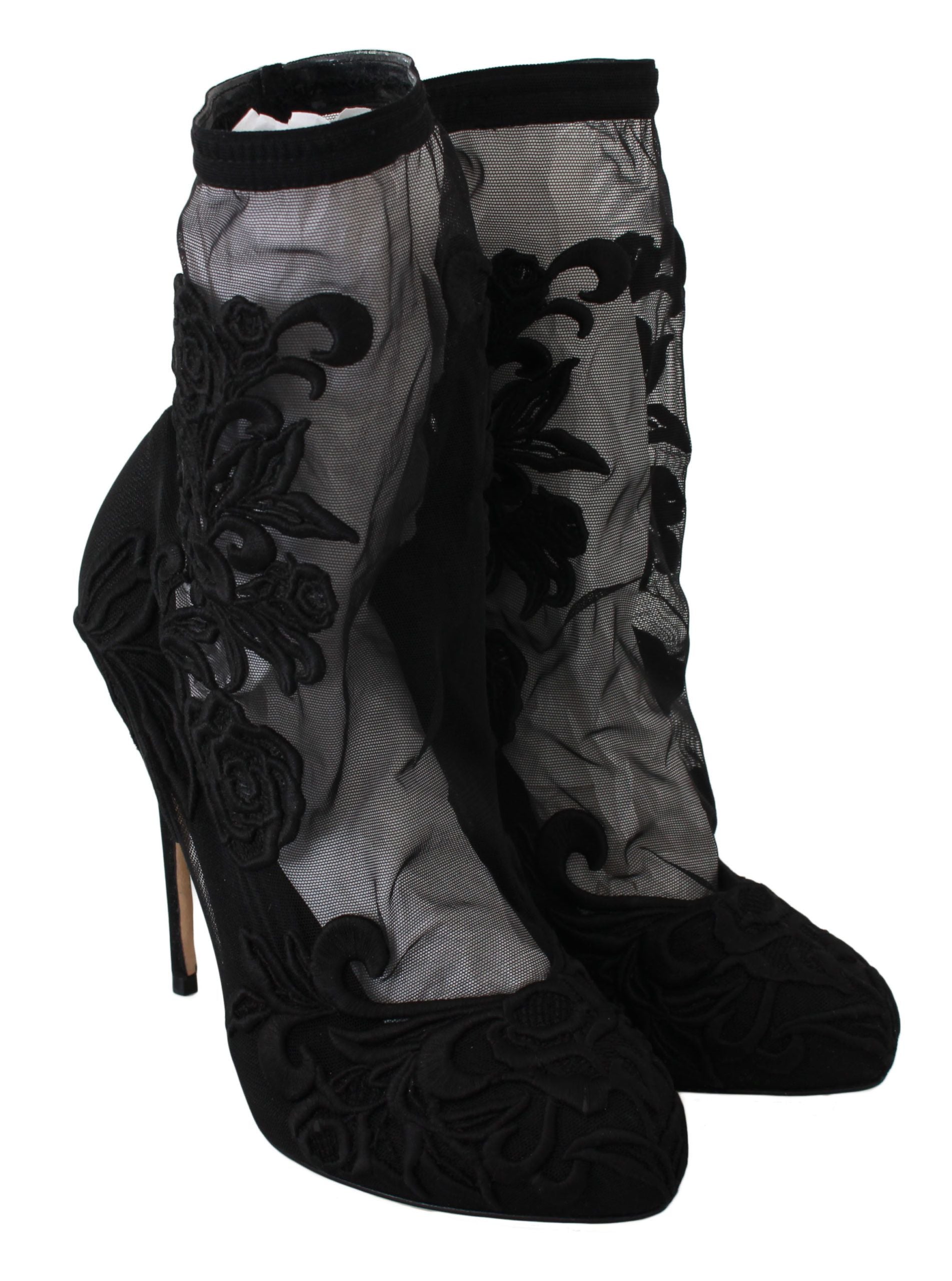 Dolce & Gabbana Black Roses Stilettos Booties Socks Shoes - Designed by Dolce & Gabbana Available to Buy at a Discounted Price on Moon Behind The Hill Online Designer Discount Store