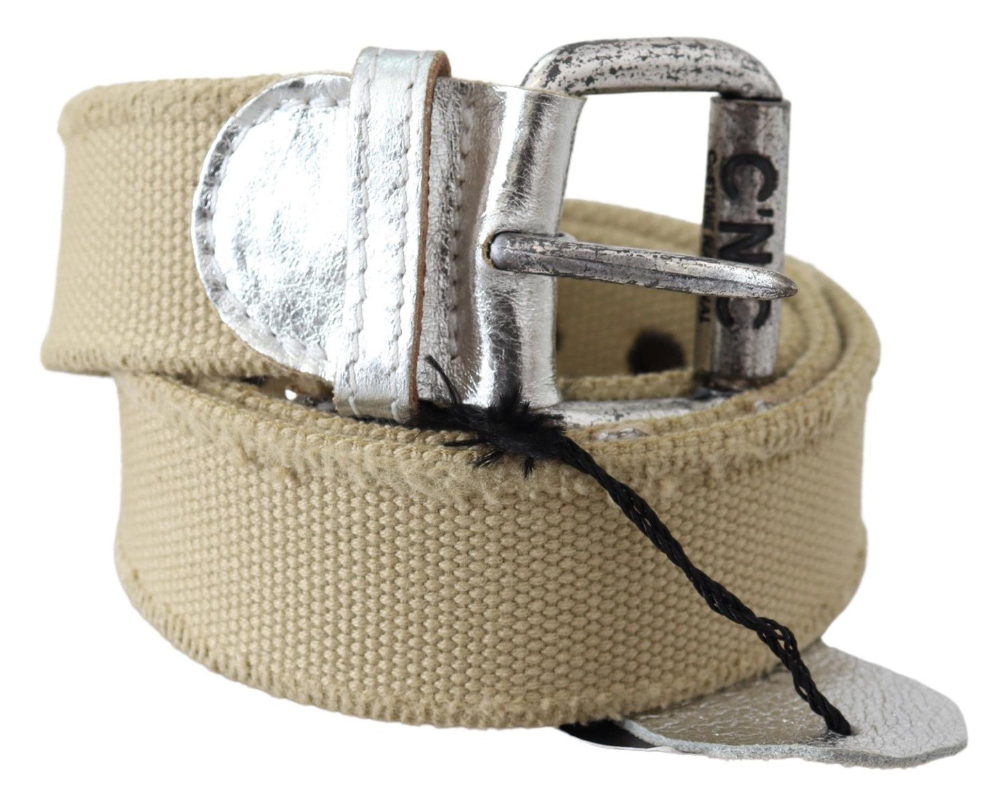 Beige Cotton Rustic Logo Buckle Belt - Designed by Costume National Available to Buy at a Discounted Price on Moon Behind The Hill Online Designer Discount Store