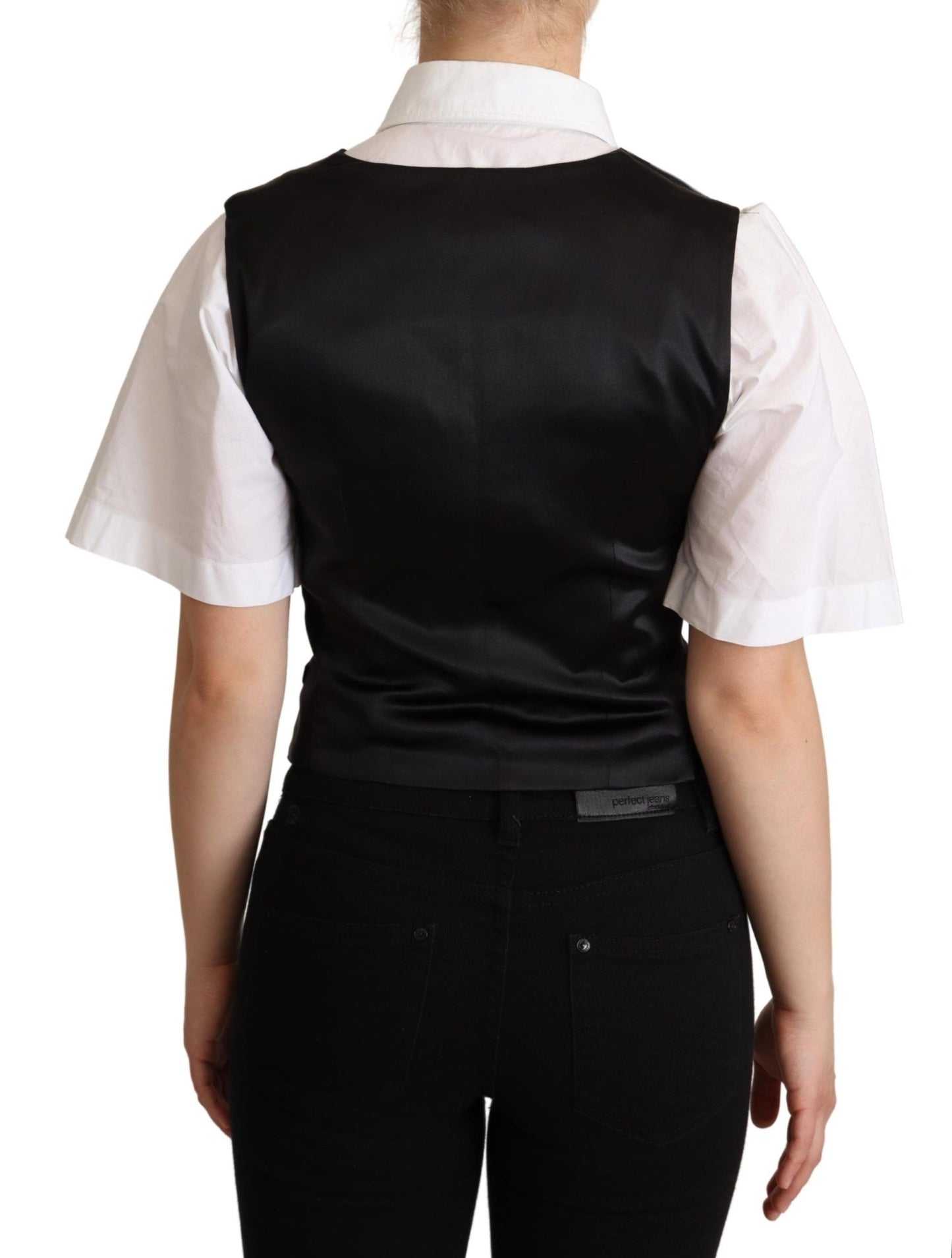 Dolce & Gabbana Black Silk Sleeveless Waistcoat Vest - Designed by Dolce & Gabbana Available to Buy at a Discounted Price on Moon Behind The Hill Online Designer Discount Store