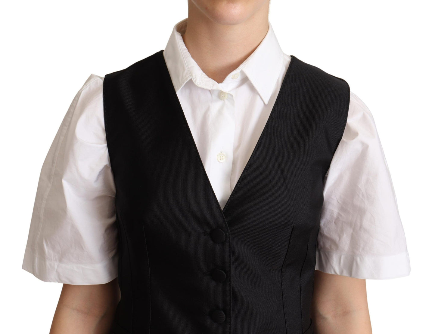 Dolce & Gabbana Black Silk Sleeveless Waistcoat Vest - Designed by Dolce & Gabbana Available to Buy at a Discounted Price on Moon Behind The Hill Online Designer Discount Store