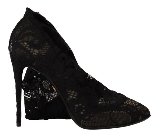 Dolce & Gabbana Black Stretch Socks Taormina Lace Boots Shoes - Designed by Dolce & Gabbana Available to Buy at a Discounted Price on Moon Behind The Hill Online Designer Discount Store