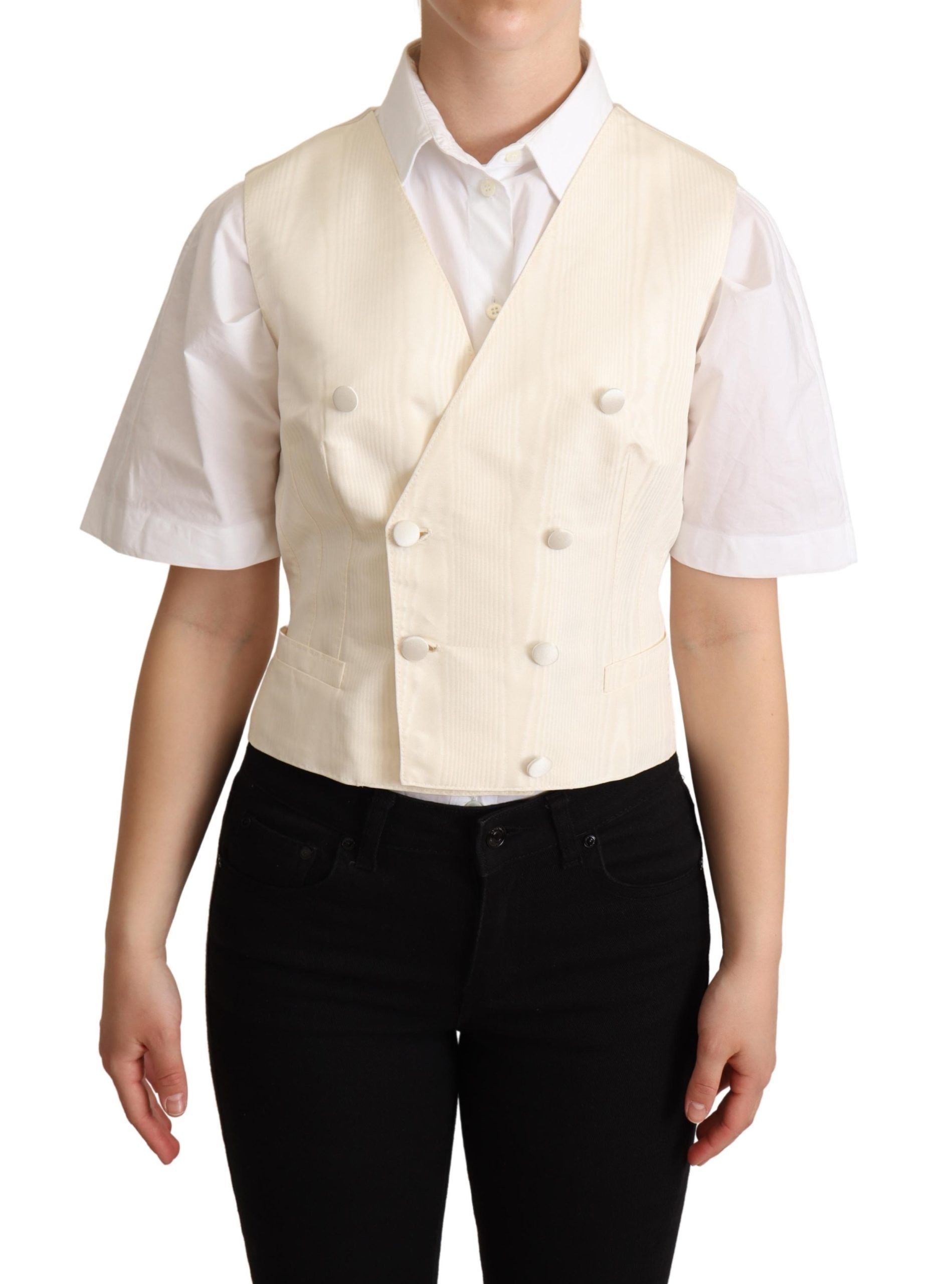 Dolce & Gabbana Beige Silk Sleeveless Waistcoat Vest - Designed by Dolce & Gabbana Available to Buy at a Discounted Price on Moon Behind The Hill Online Designer Discount Store