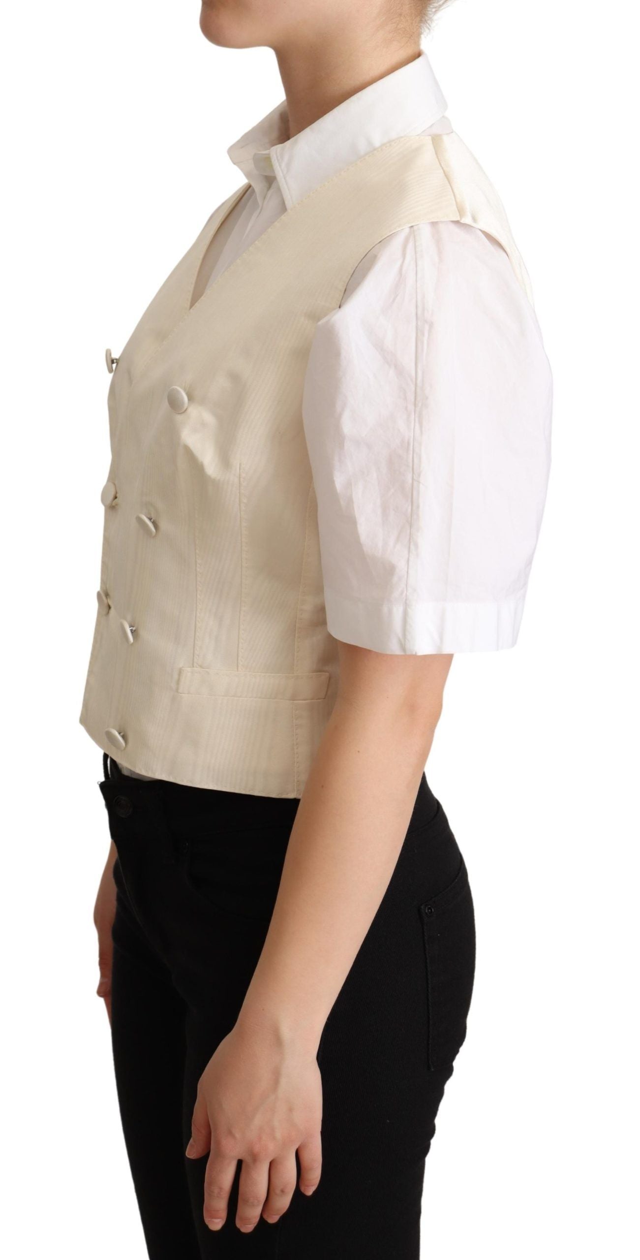 Dolce & Gabbana Beige Silk Sleeveless Waistcoat Vest - Designed by Dolce & Gabbana Available to Buy at a Discounted Price on Moon Behind The Hill Online Designer Discount Store