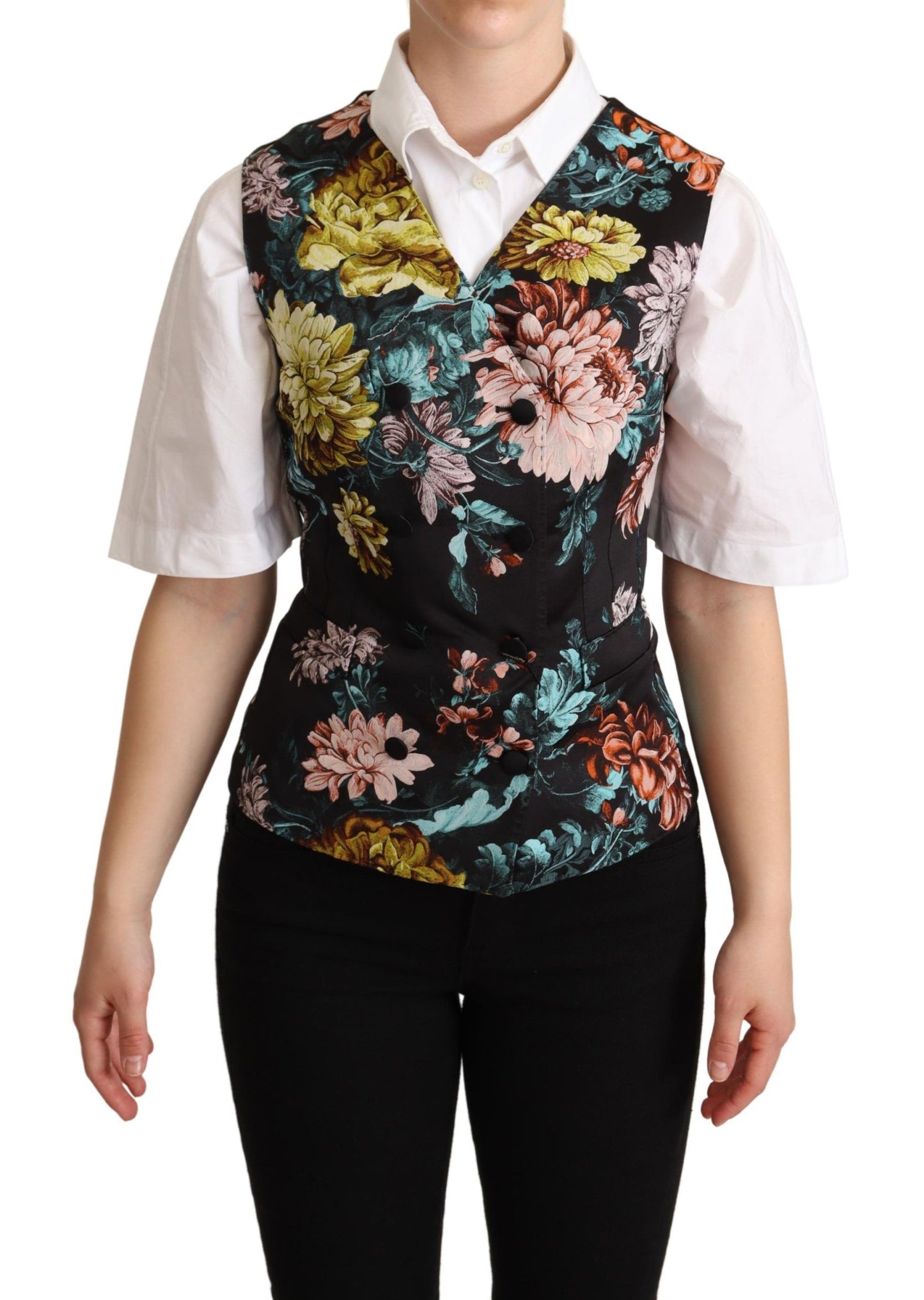 Dolce & Gabbana Black Jacquard Floral Waistcoat Vest - Designed by Dolce & Gabbana Available to Buy at a Discounted Price on Moon Behind The Hill Online Designer Discount Store