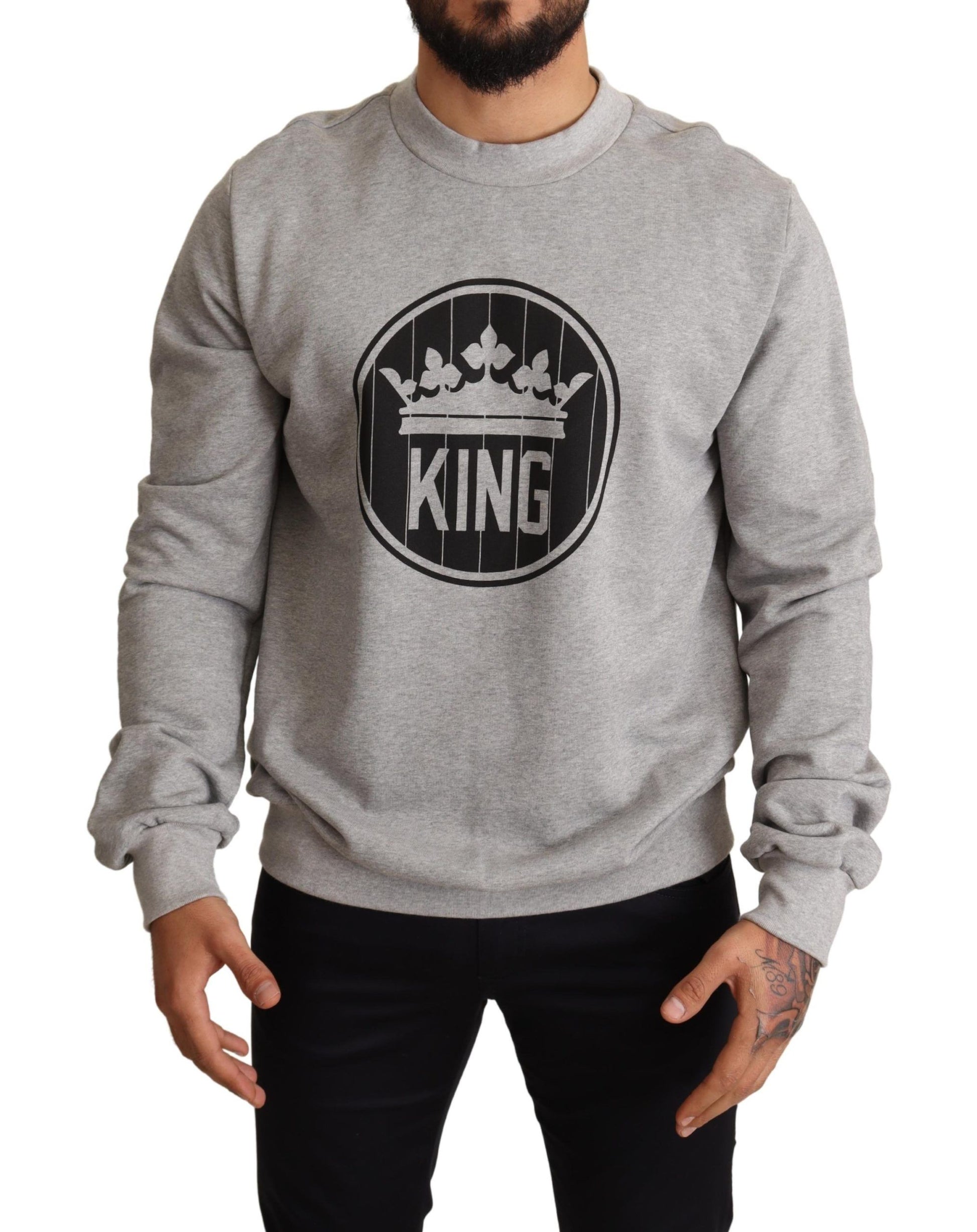 Gray Crown King Print Cotton Sweater - Designed by Dolce & Gabbana Available to Buy at a Discounted Price on Moon Behind The Hill Online Designer Discount Store
