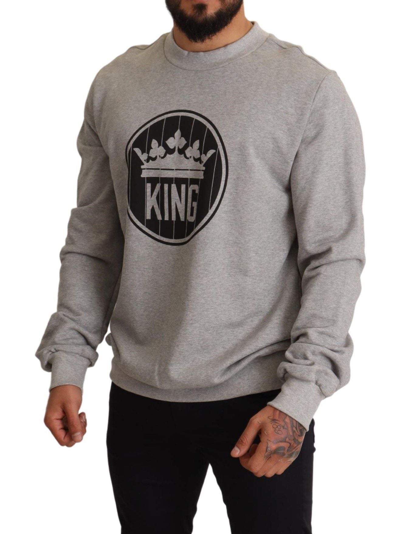 Gray Crown King Print Cotton Sweater - Designed by Dolce & Gabbana Available to Buy at a Discounted Price on Moon Behind The Hill Online Designer Discount Store
