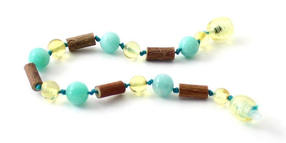 Lemon Amber Polished Bracelet with Hazelwood and Amazonite - Designed by TipTopEco Available to Buy at a Discounted Price on Moon Behind The Hill Online Designer Discount Store