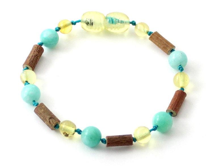 Lemon Amber Polished Bracelet with Hazelwood and Amazonite - Designed by TipTopEco Available to Buy at a Discounted Price on Moon Behind The Hill Online Designer Discount Store