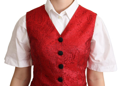 Dolce & Gabbana Red Brocade Leopard Print Waistcoat Vest - Designed by Dolce & Gabbana Available to Buy at a Discounted Price on Moon Behind The Hill Online Designer Discount Store