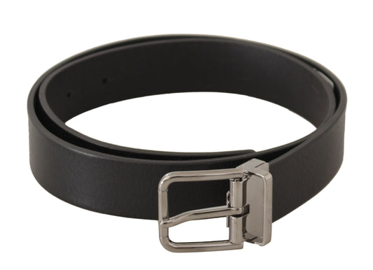 Dolce & Gabbana Black Plain Leather Silver Tone Metal Buckle Belt