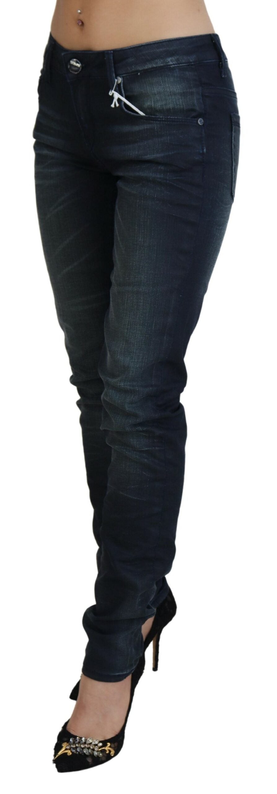 Blue Washed Low Waist Slim Fit Cotton Denim Jeans - Designed by Acht Available to Buy at a Discounted Price on Moon Behind The Hill Online Designer Discount Store