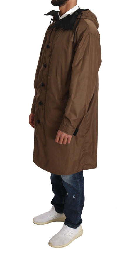 Black Brown Hooded Reversible Raincoat