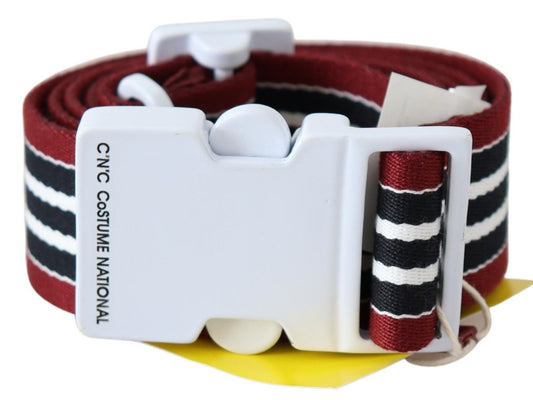 Black Red Stripe White Logo Buckle Waist Belt - Designed by Costume National Available to Buy at a Discounted Price on Moon Behind The Hill Online Designer Discount Store