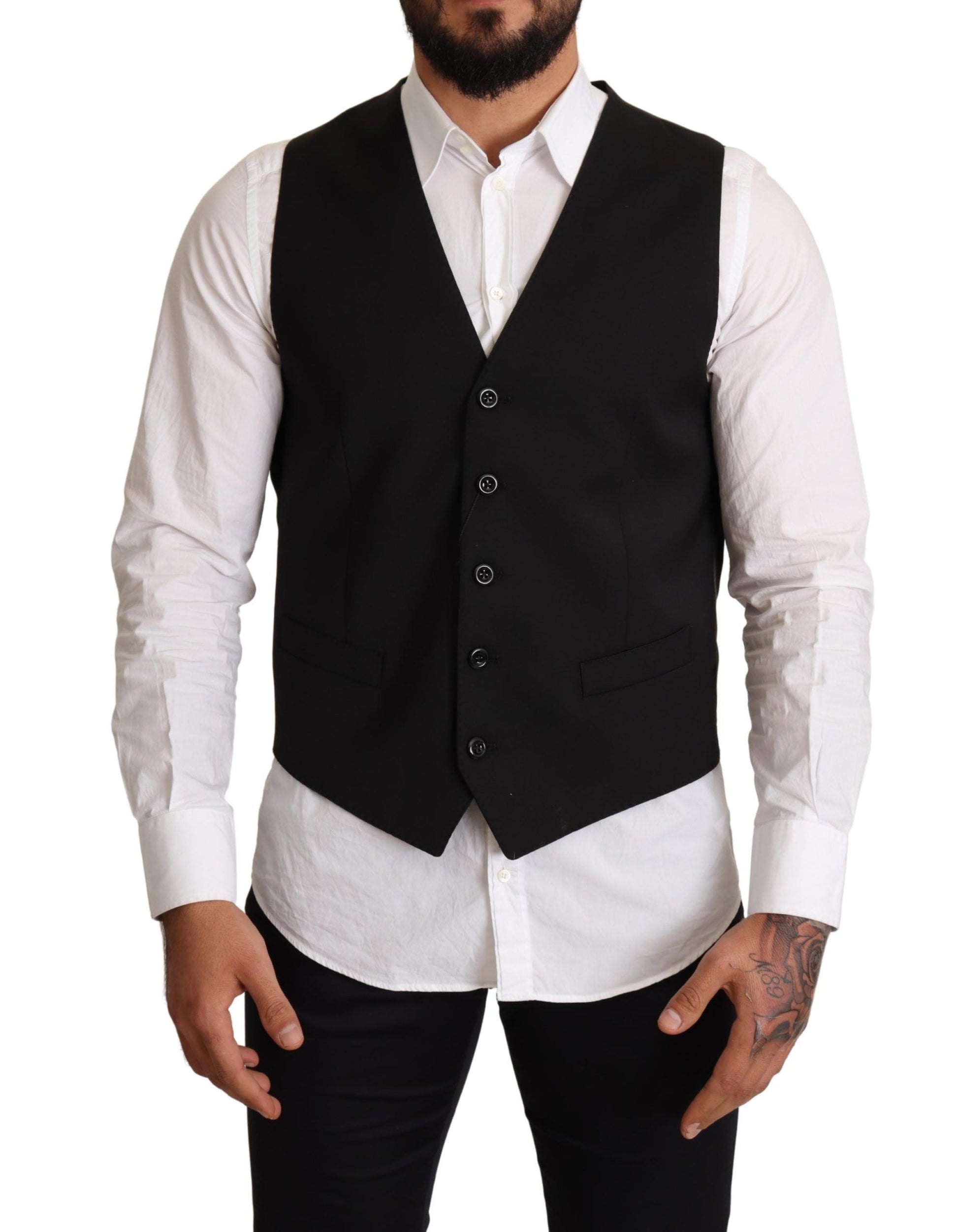 Black Wool Formal Waistcoat Dress - Designed by Dolce & Gabbana Available to Buy at a Discounted Price on Moon Behind The Hill Online Designer Discount Store