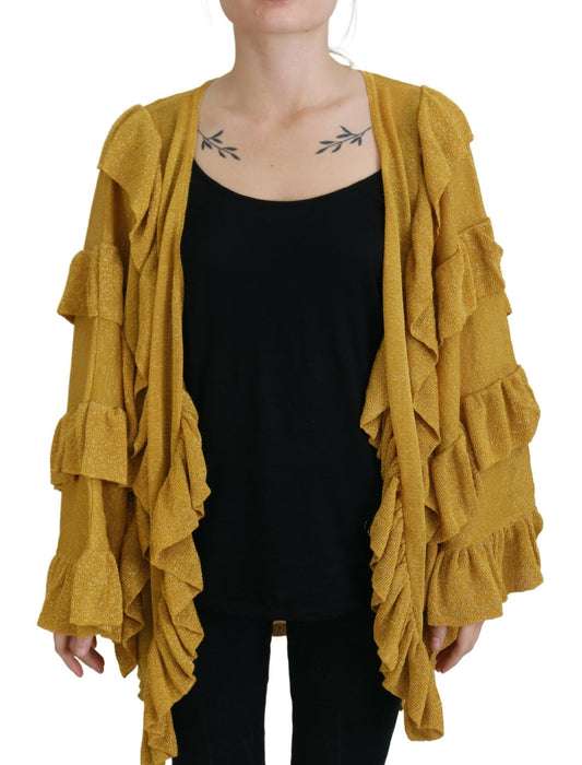 Gold Long Sleeves Ruffled Women Cardigan Sweater - Designed by Aniye By Available to Buy at a Discounted Price on Moon Behind The Hill Online Designer Discount Store