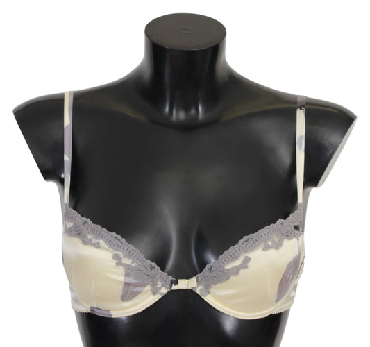 Beige Gray Lace Push Up Bra Silk Underwear - Designed by Ermanno Scervino Available to Buy at a Discounted Price on Moon Behind The Hill Online Designer Discount Store