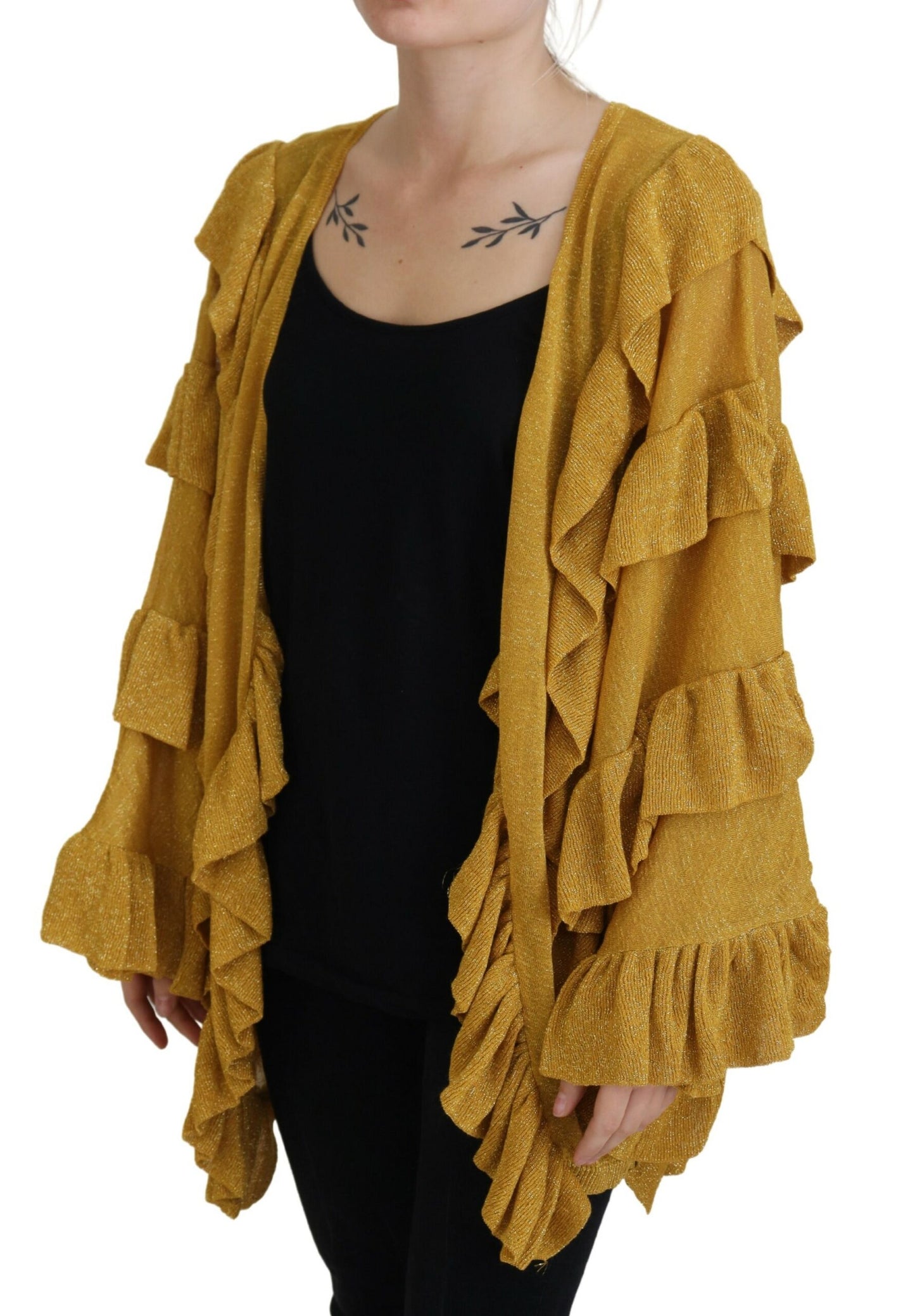 Gold Long Sleeves Ruffled Women Cardigan Sweater - Designed by Aniye By Available to Buy at a Discounted Price on Moon Behind The Hill Online Designer Discount Store