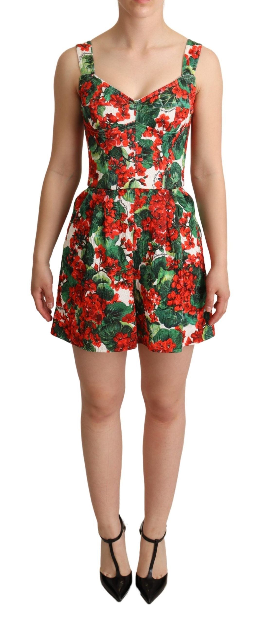 Red Geranium Print Shorts Jumpsuit Dress