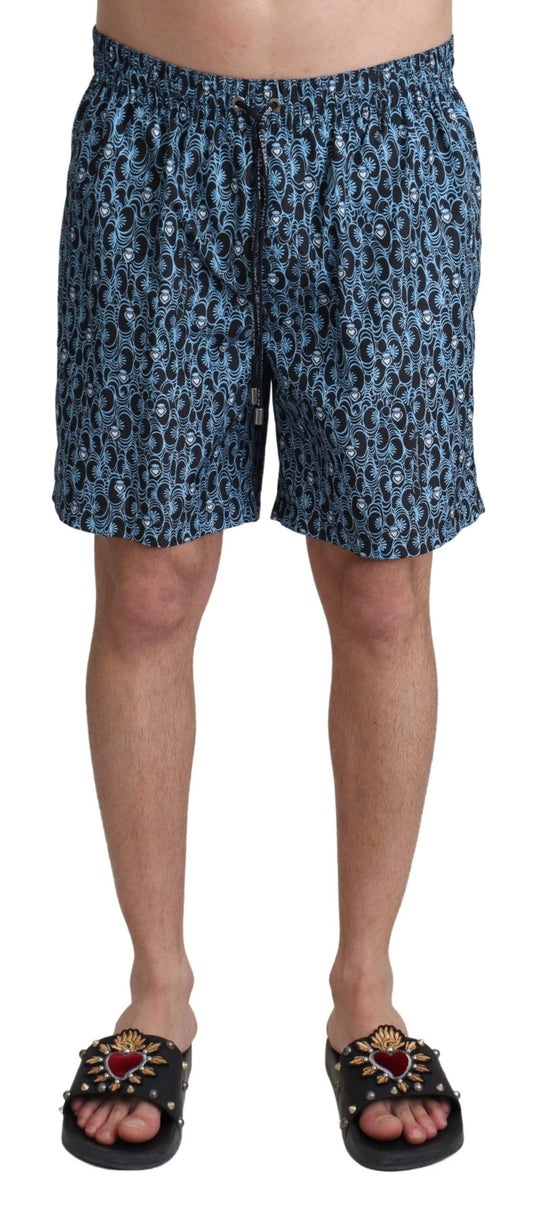 Blue Patterned Print Beachwear Shorts Swimwear - Designed by Dolce & Gabbana Available to Buy at a Discounted Price on Moon Behind The Hill Online Designer Discount Store