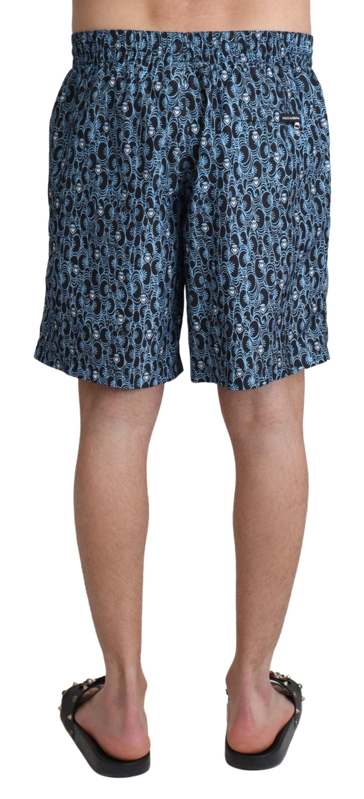 Blue Patterned Print Beachwear Shorts Swimwear - Designed by Dolce & Gabbana Available to Buy at a Discounted Price on Moon Behind The Hill Online Designer Discount Store