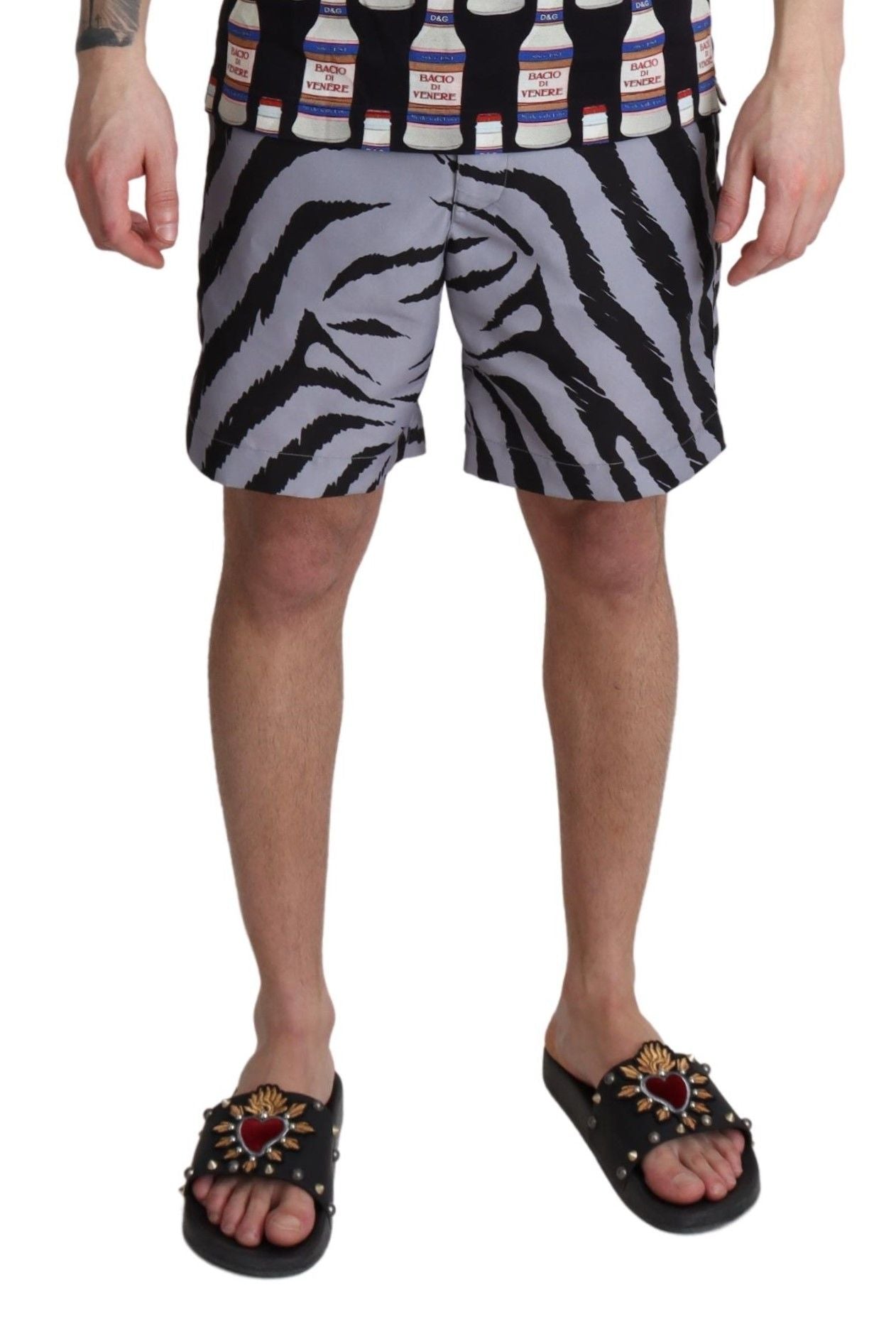 Gray Zebra Print Beachwear Shorts - Designed by Dolce & Gabbana Available to Buy at a Discounted Price on Moon Behind The Hill Online Designer Discount Store