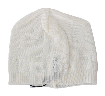 Beanie White Wool Blend Branded Hat - Designed by Costume National Available to Buy at a Discounted Price on Moon Behind The Hill Online Designer Discount Store