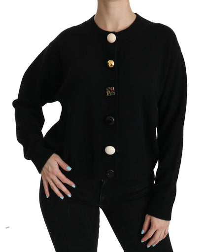 Black Button Embellished Cardigan Sweater - Designed by Dolce & Gabbana Available to Buy at a Discounted Price on Moon Behind The Hill Online Designer Discount Store