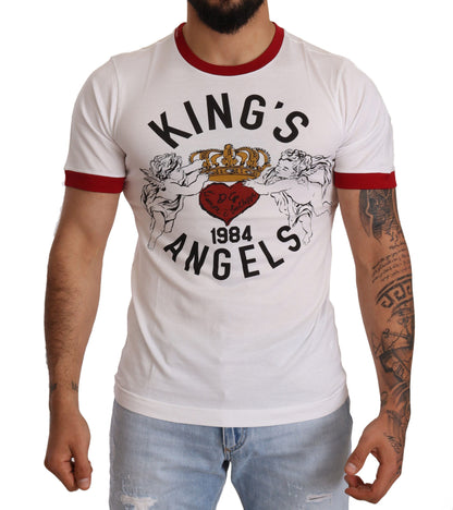 White Kings Angels Print Cotton T-shirt