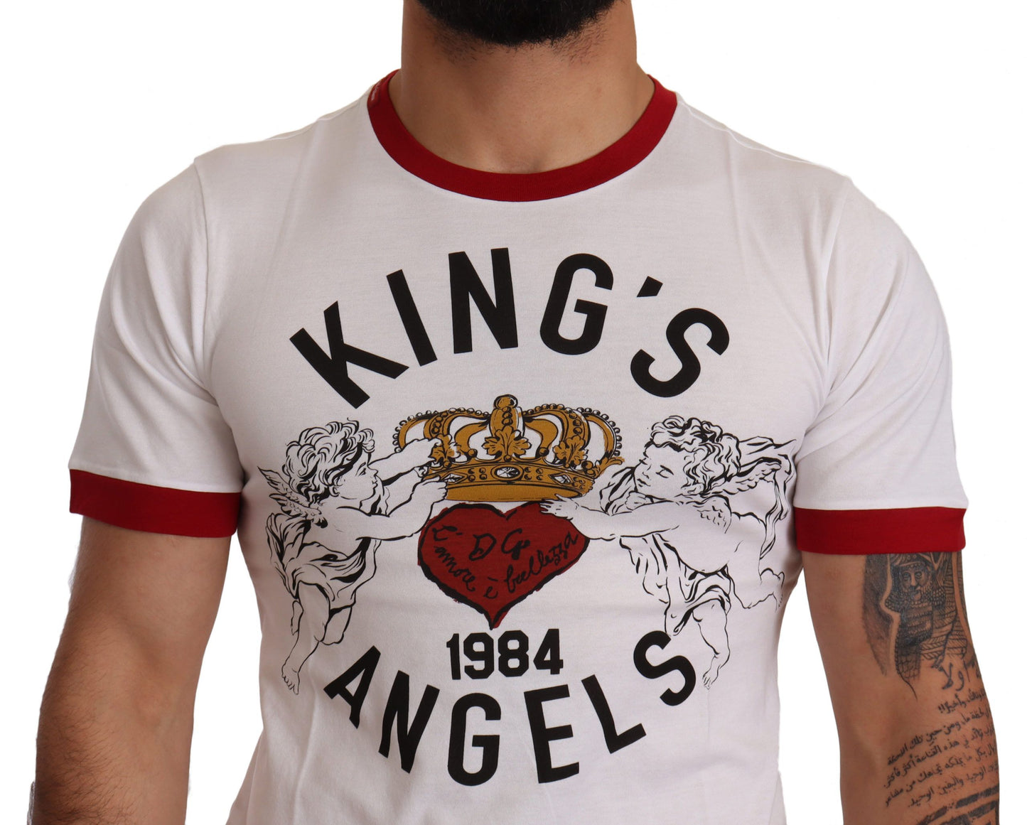 White Kings Angels Print Cotton T-shirt