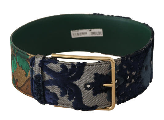 Green Jacquard Embroid Leather Gold Metal Buckle Belt - Designed by Dolce & Gabbana Available to Buy at a Discounted Price on Moon Behind The Hill Online Designer Discount Store
