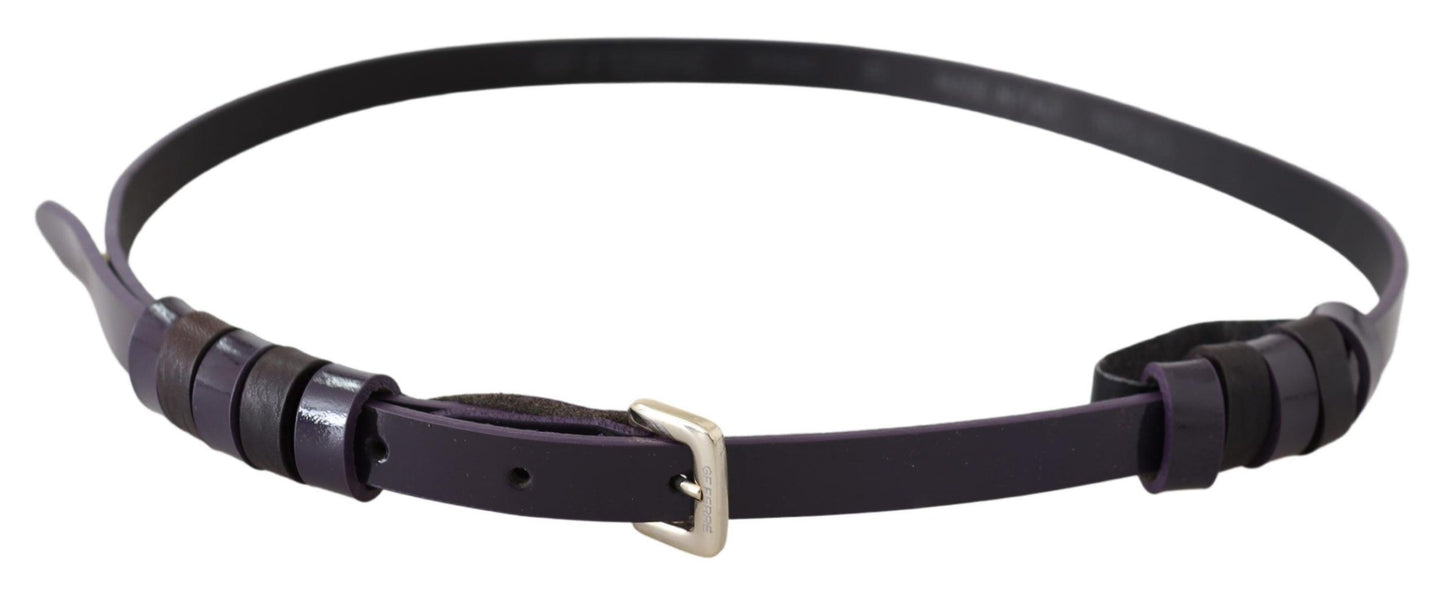 Black Leather Thin Gold Metal Chrome Buckle Belt - Designed by GF Ferre Available to Buy at a Discounted Price on Moon Behind The Hill Online Designer Discount Store