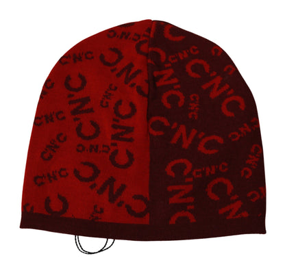 Costume National  Red Wool Blend Branded Beanie Hat - Designed by Costume National Available to Buy at a Discounted Price on Moon Behind The Hill Online Designer Discount Store