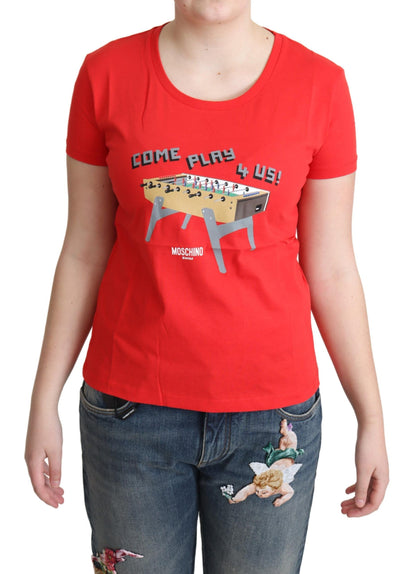 Red Cotton Come Play 4 Us Print Tops Blouse T-shirt