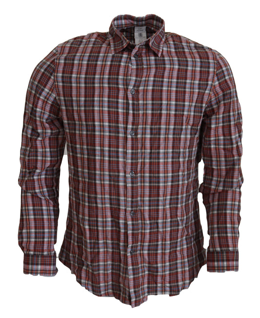 GF Ferre Men's Multicolor Checkered Cotton Long Sleeves Casual Shirt - Designed by GF Ferre Available to Buy at a Discounted Price on Moon Behind The Hill Online Designer Discount Store