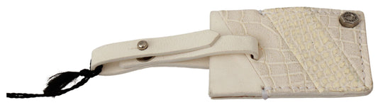 Beige Luggage Tag Branded Leather Patterned Keychain - Designed by GF Ferre Available to Buy at a Discounted Price on Moon Behind The Hill Online Designer Discount Store
