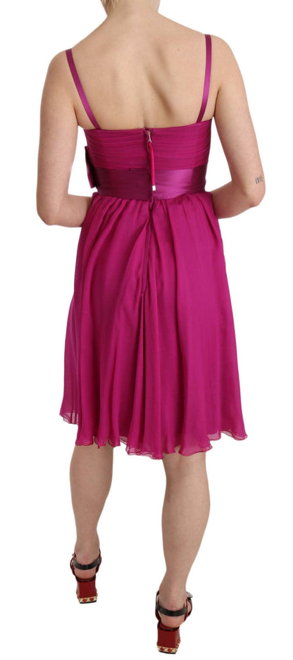 Fuchsia Pink Bow Silk Sleeveless Dress - Designed by Dolce & Gabbana Available to Buy at a Discounted Price on Moon Behind The Hill Online Designer Discount Store