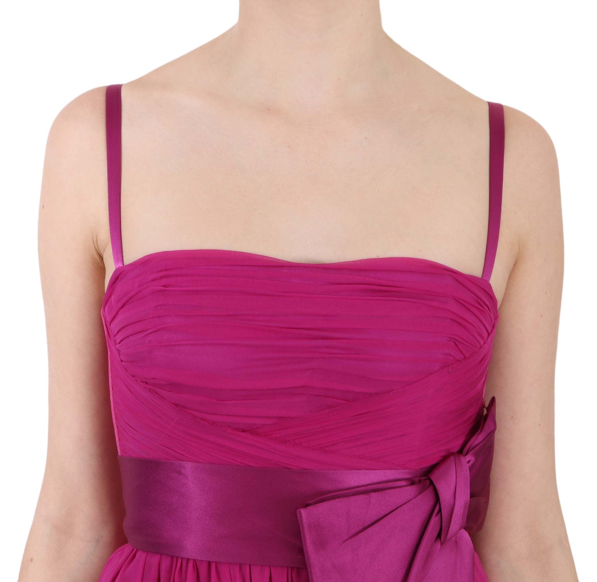 Fuchsia Pink Bow Silk Sleeveless Dress - Designed by Dolce & Gabbana Available to Buy at a Discounted Price on Moon Behind The Hill Online Designer Discount Store