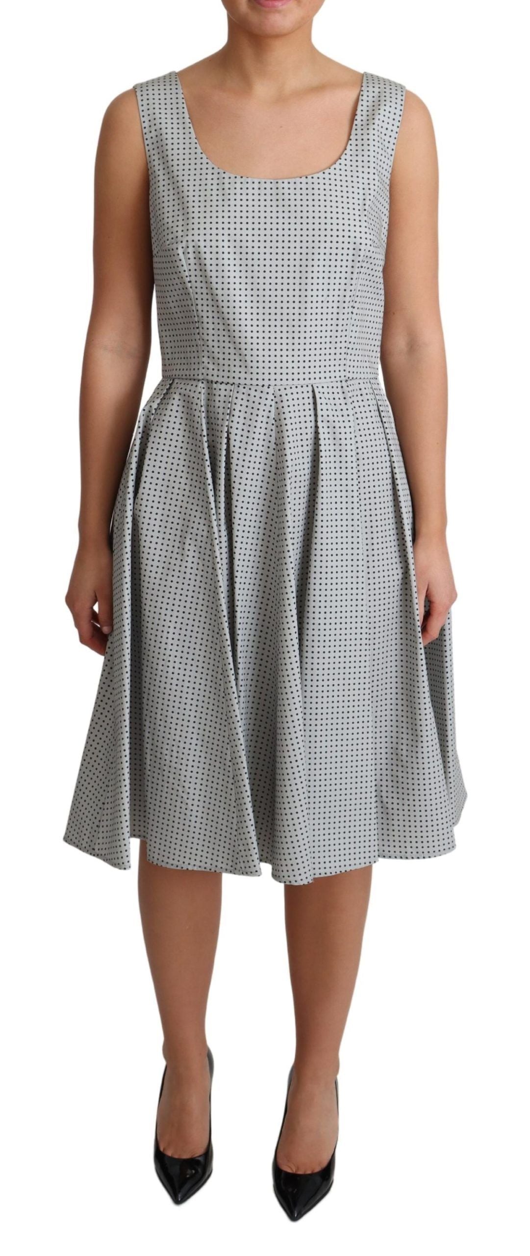 Gray Polka Dotted Cotton A-Line Dress - Designed by Dolce & Gabbana Available to Buy at a Discounted Price on Moon Behind The Hill Online Designer Discount Store